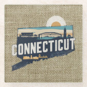 Retro Connecticut Schilderachtig silhouet Glazen Onderzetter (Voorkant)
