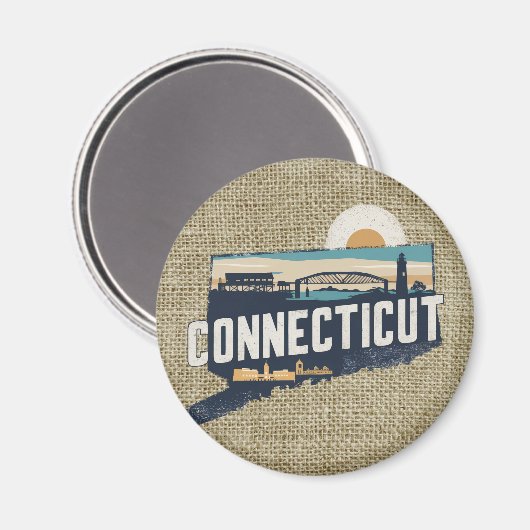 Retro Connecticut Schilderachtig silhouet Magneet (Voorkant / Achterkant)