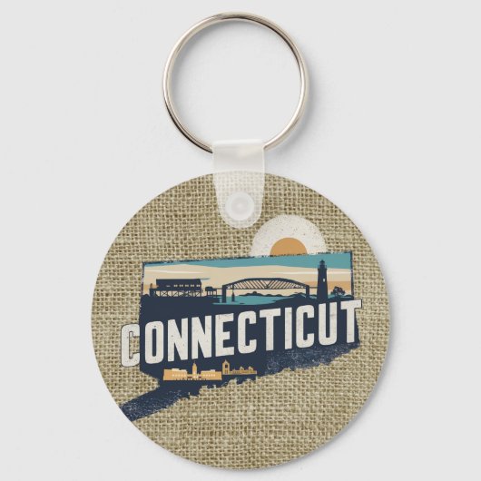 Retro Connecticut Schilderachtig silhouet Sleutelhanger (Voorkant)