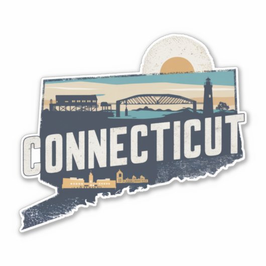 Retro Connecticut Sticker (Voorkant)