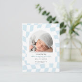 Retro controleert Blue Boy Foto Geboorte Aankondig Aankondiging (Staand voorkant)