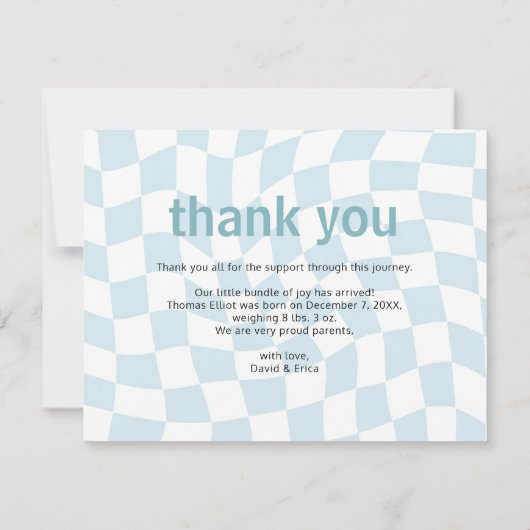 Retro controleert Blue Boy Foto Geboorte Aankondig Aankondiging (Achterkant)