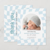 Retro controleert Blue Boy Foto Geboorte Aankondig Aankondiging (Voorkant / Achterkant)