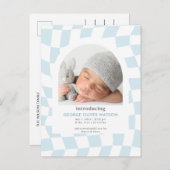Retro controleert Blue Boy Foto Geboorte Aankondig Aankondigingskaart (Voorkant / Achterkant)