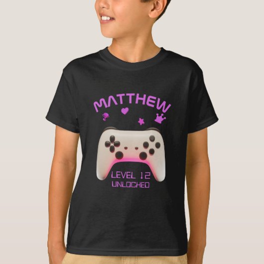 Retro Controller Level Up Boy Gamer Verjaardagsfee T-shirt (Voorkant)