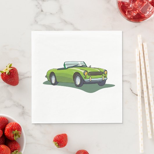 Retro Convertible Green Car Napkins Servet