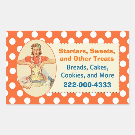 Retro Cook Sinaasappel Polka Dot Bakkerij Sticker (Voorkant)