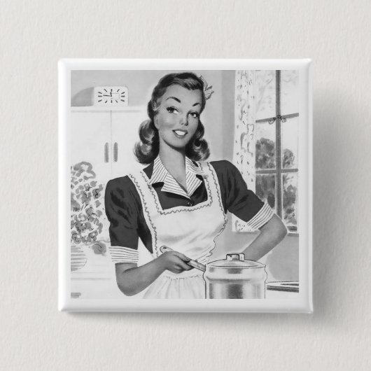 Retro Cook Vierkante Button 5,1 Cm (Voorkant)