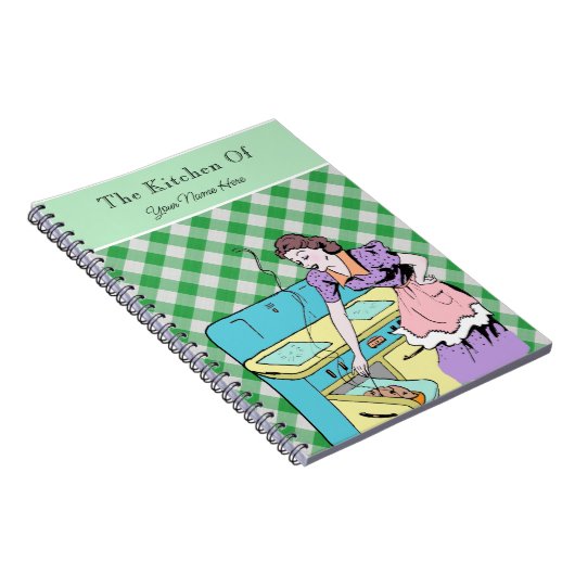 Retro Cookbook Green Pset Check Recipe Wife Notitieboek (Rechterzijde)