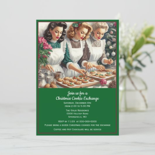 Retro Cookie Exchange Kerstmis Kaart (Staand voorkant)