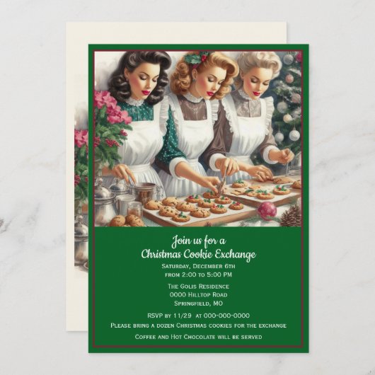 Retro Cookie Exchange Kerstmis Kaart (Voorkant / Achterkant)