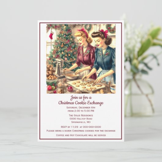 Retro Cookie Exchange Kerstmis Kaart (Staand voorkant)