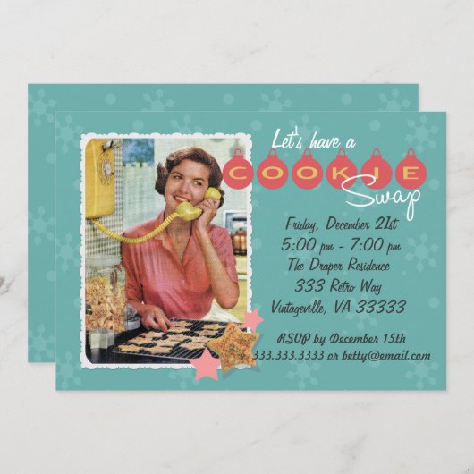 Retro Cookie Swap Holiday Party Uitnodiging (Voorkant / Achterkant)