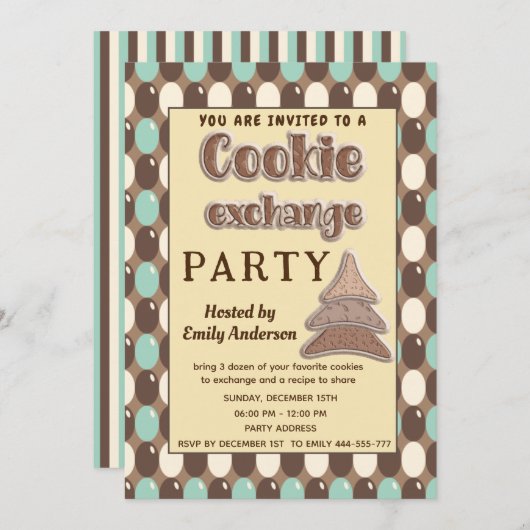 Retro  Cookie uitwisseling feestuitnodiging Kaart (Voorkant / Achterkant)