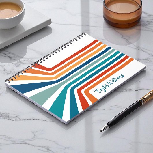 Retro Cool Bent Strepen met Jouw naam Notitieboek