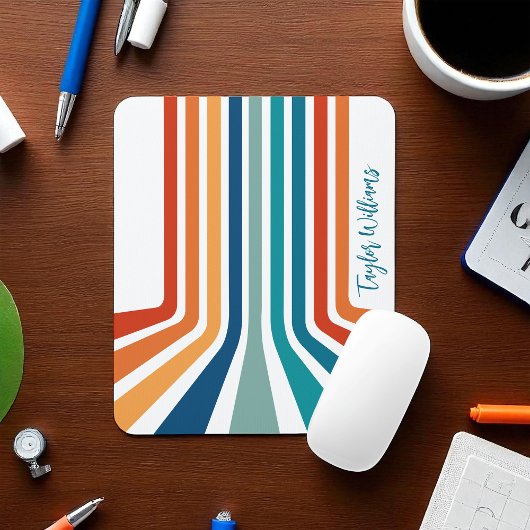 Retro Cool Bent Strepen Patroon met Naam Muismat