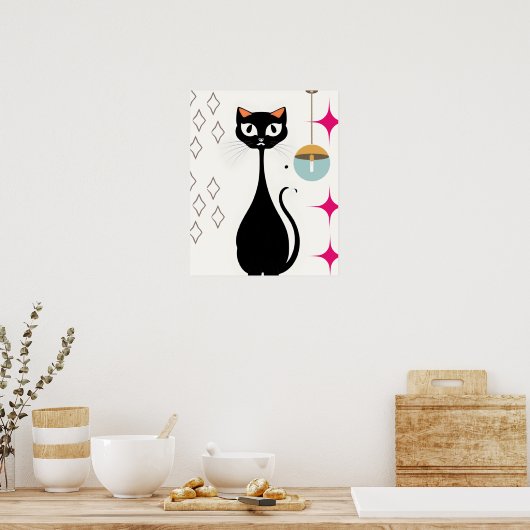 Retro Cool Black Cat Poster (Keuken)