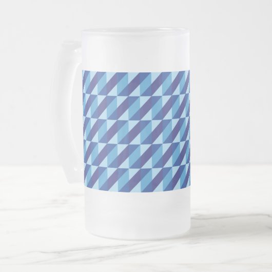 Retro Cool Blauw Geometrisch Driehoek Abstract Matglas Bierpul (Voorkant links)