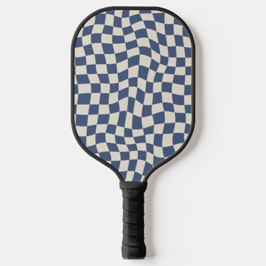 Retro Cool Blue Wavy Check Monogram Optie Pickleball Paddle (Voorkant)