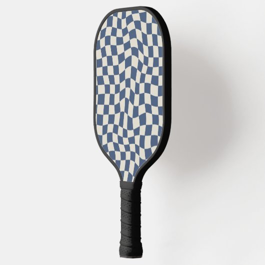 Retro Cool Blue Wavy Check Monogram Optie Pickleball Paddle (Links)