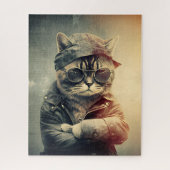 Retro Cool Cat in Leather Jacket Jigzaag Puzzle Legpuzzel (Verticaal)