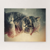 Retro Cool Cat in Leather Jacket Jigzaag Puzzle Legpuzzel (Horizontaal)