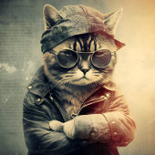 Retro Cool Cat in Leather Jacket Jigzaag Puzzle Legpuzzel