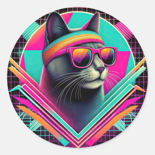 Retro Cool Cat Ronde Sticker (Voorkant)