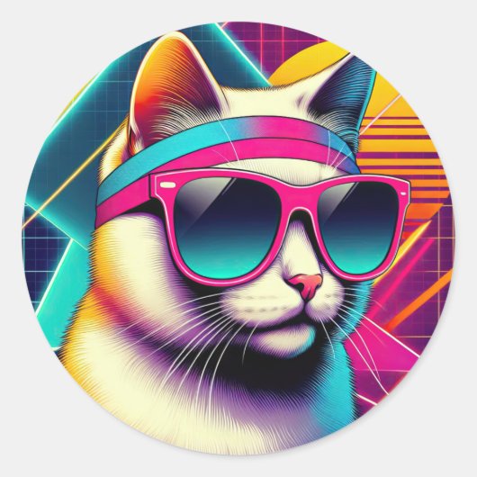 Retro Cool Cat Ronde Sticker (Voorkant)
