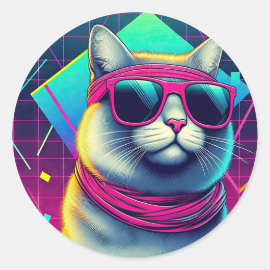 Retro Cool Cat Ronde Sticker (Voorkant)
