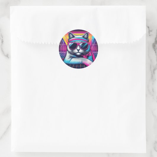 Retro Cool Cat Ronde Sticker (Tas)