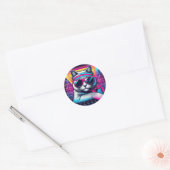 Retro Cool Cat Ronde Sticker (Envelop)