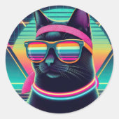 Retro Cool Cat Ronde Sticker (Voorkant)
