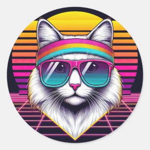 Retro Cool Cat Ronde Sticker