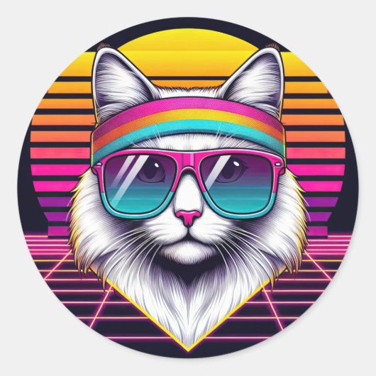 Retro Cool Cat Ronde Sticker (Voorkant)