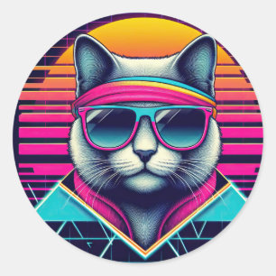 Retro Cool Cat Ronde Sticker