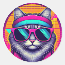 Retro Cool Cat Ronde Sticker