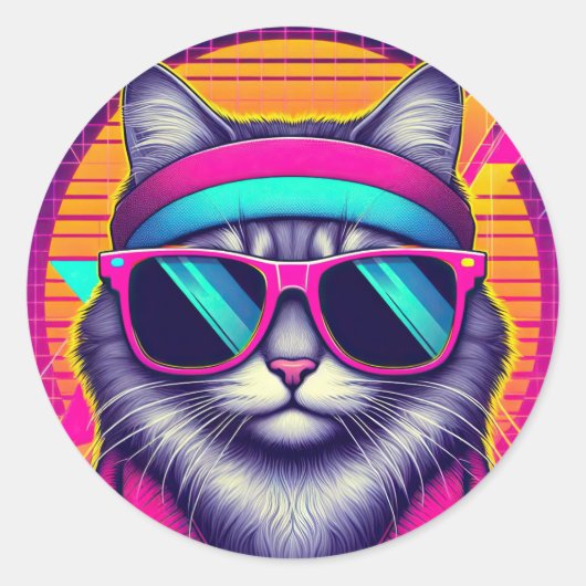 Retro Cool Cat Ronde Sticker (Voorkant)