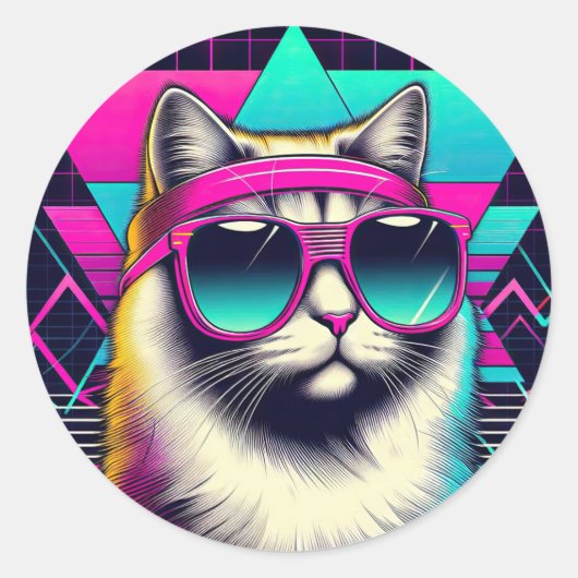 Retro Cool Cat Ronde Sticker (Voorkant)