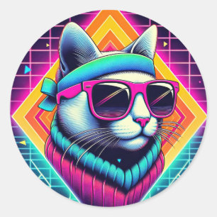 Retro Cool Cat Ronde Sticker