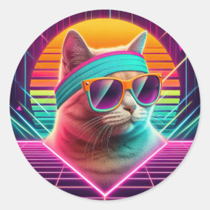 Retro Cool Cat Ronde Sticker
