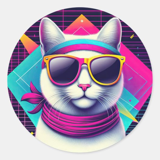Retro Cool Cat Ronde Sticker (Voorkant)