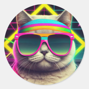 Retro Cool Cat Ronde Sticker
