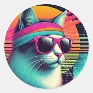 Retro Cool Cat Ronde Sticker