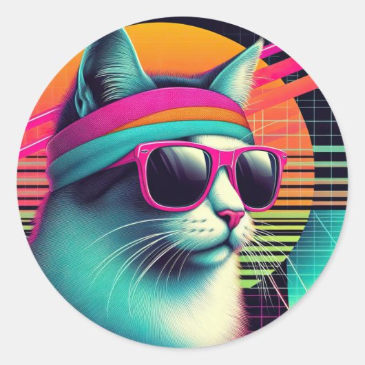 Retro Cool Cat Ronde Sticker (Voorkant)