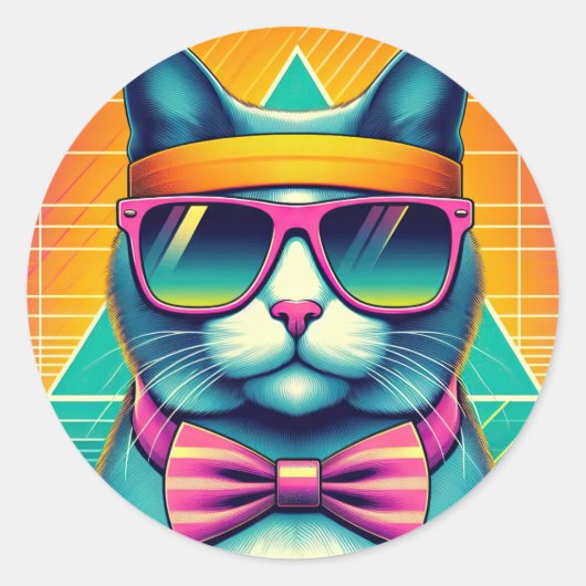 Retro Cool Cat Ronde Sticker (Voorkant)