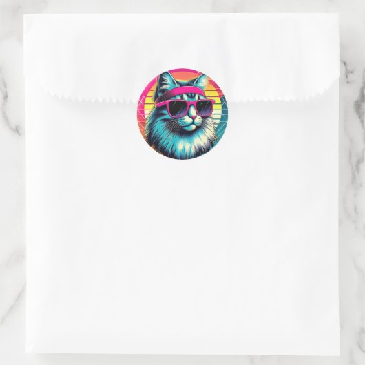 Retro Cool Cat Ronde Sticker (Tas)