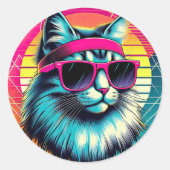 Retro Cool Cat Ronde Sticker (Voorkant)