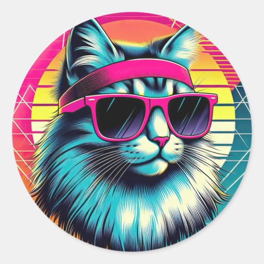 Retro Cool Cat Ronde Sticker (Voorkant)