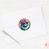 Retro Cool Cat Ronde Sticker (Envelop)